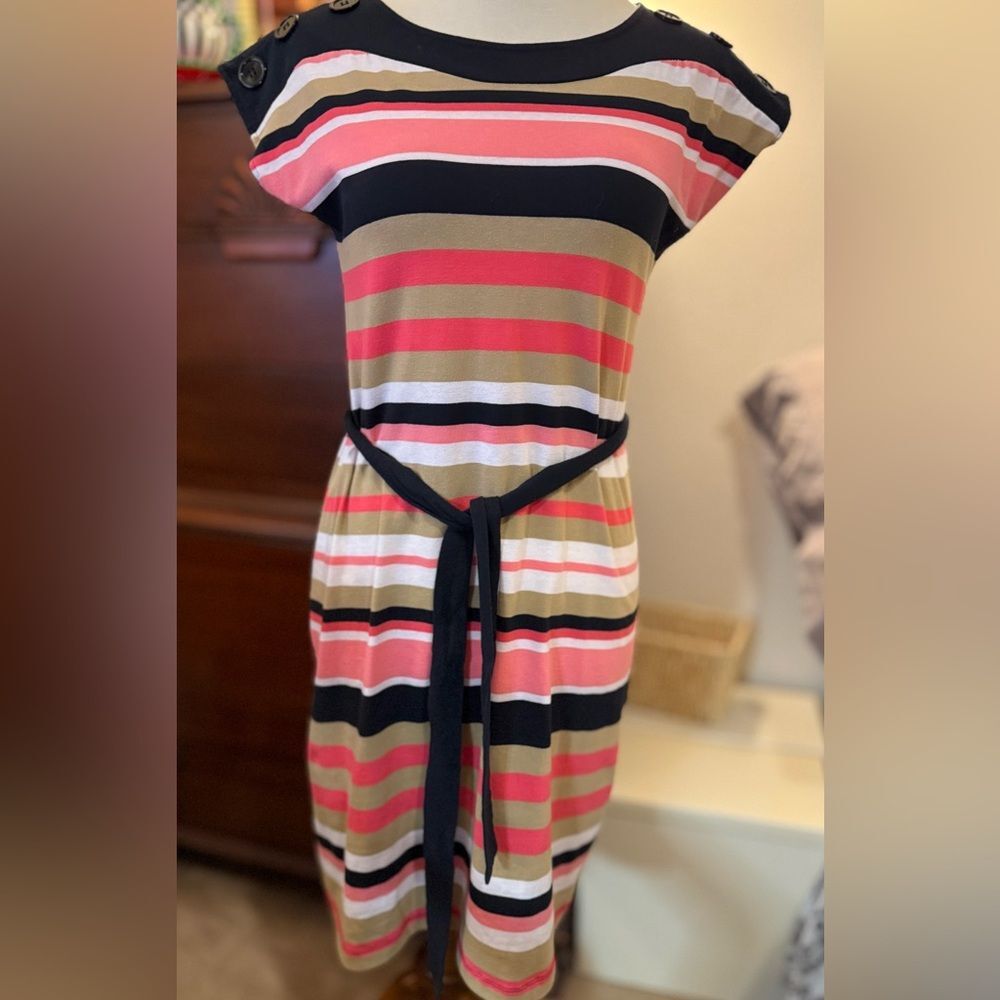 Allison Brittney Striped Midi Dress in Pink, Navy and Tan - Picture 10 of 10